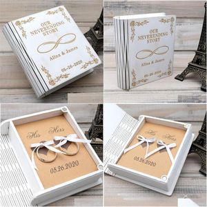 Jewelry Boxes Personalized Ring Box Custom Holder White Wood Bearer Rustic Valentine Gift For Engagement Drop Delivery Packing Display Dhlts