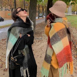 Scarves Rainbow Scarf Autumn and Winter Imitation Cashmere Plaid Versatile Ac Same Shawl Dual-use Thickened