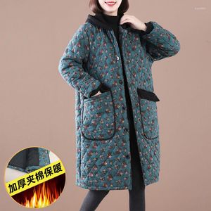 Women's Down 2023 Winter Clothing Korean Loose Large Size Casual Print Quilted Jacket Thicken Warmth Cotton Padded Coat Women Outerwear