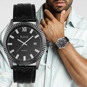 Нарученные часы модные мужчины бизнес -смотреть повседневное простые кожаные ремни Полное календарь Кварц роскошные подарочные часы. Капля наручные часы капля