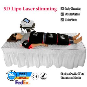 Bantmaskin lipo laser kroppsform cellulit borttagning ny viktminskning smärta terapi 5d maxlipo bärbar utrustning med 5 behandlingsdynor