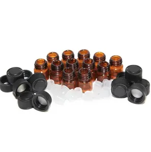 Toptan Üst 100 PCS Amber Cam Esansiyel Yağ Şişesi Parfüm Örnek Tüpler Fiş ve Kapaklar 1ml 2ml 3ml 5ml Özel Sticker Mevcut