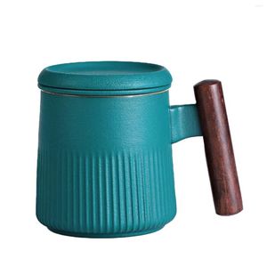 Mugs Wholesale Porcelain Tea 13.5oz Ceramic Mug With Infuser And Lid In Green