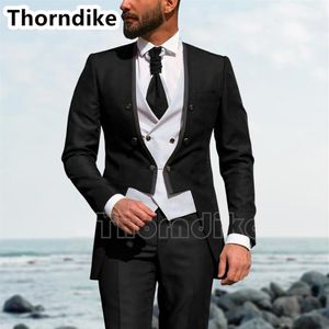 Garnitury męskie Blazers Thorndike Costume Slim Fit Men Suit Formal Business Groom Black Tuxedo Wedding Party Kurtka PA290B