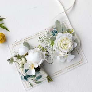 Dekorativa blommor 4 st Peony handledsblommor Corsages Bruden Armband Män