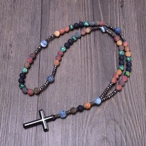Подвесные ожерелья Винтажное католическое 5-десятое ожерелье с розарием натуральное матовое каменное гематит ожерель