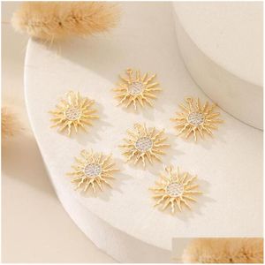 Charms Creative Real Gold Plated Brass Crystal Sunflower Star för DIY örhängen Halsband hängsmycken som gör accessoarcharms släpp dhy2p