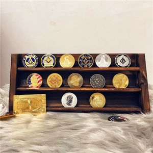 Spinning Top 3 Rows Challenge Coins Display Holder Medal Storage Shelf Military Coin Stand Case Collector Desk Livingroom Decoration Gifts 230830