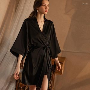 Mulheres sleepwear fino verão robe renda sexy meia manga pijamas tamanho grande nightwear solto gelo casa pele cetim camisola noite mulheres