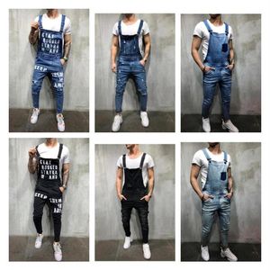 Mäns rippade jeans jumpsuits streetwear nödställda denim overaller för man suspender byxor storlek s-xxxl salopette uomo248v