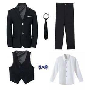 Suits Boy'un Smokin Resmi Mavi Mavi Siyah İnce Set Set Çocuk Düğünleri Doğum Günü Partisi Performans Büyük Çocuk Ceket Pantolon Bowtie 230830