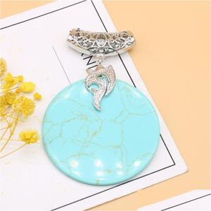 Charms Dainty Female Blue Turquoise Natural Stone Pendant Reiki Heal Round för att göra DIY -kvinnor halsband Tillbehörskartor Drop Delive Dhg29