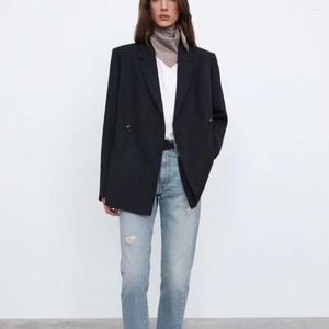 Abiti da donna T0tem Giacca da donna Nera Spalline doppiopetto Blazer 2023 Autunno Abito allentato Colletto Cappotto Top da donna di alta qualità