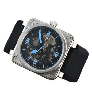2023 New Men Wristwatches Mens Bell 자동 기계식 시계 브라운 가죽 검은 고무 로스 시계 선물 H566