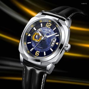 Нарученные часы Top Man 50 м водонепроницаемые часы Автоматические механические световые деловые часы Мужские спортивные часы Relogio Masculino
