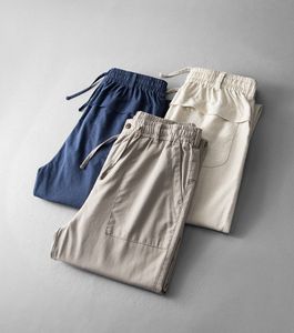 Men's Pants Men's Linen Pants High Waist Lightweight Summer Pants Men Thin Clothing Loose Cotton Trouser Elastic Band Work Vintage Pant 230831