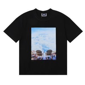 2023 Novo designer KITH Sky and Chair Camisetas masculinas Tendências Marca The New Yorker Skyline Quiosque Coelho Corte de papel Impresso Pescoço redondo Solto Casual Camiseta de algodão