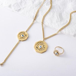 Necklace Earrings Set 2023 June Fashionable And Exquisite Women'S Stainless Steel Eye Bracelet Ring Wedding Accessories