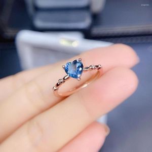 Cluster Rings Rose Gold Plated 925 Sterling Silver Engagement Ring Natural London Blue Topaz Heart For Women Gift