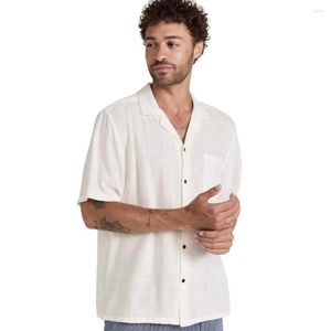 Camicie casual da uomo 2023 Camicia moda primavera/estate Colletto Cuba Tinta unita Manica corta Cotone Lino
