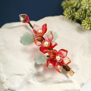 Клипы для волос Forseven Red Flower Crystal смоделированные жемчужины.