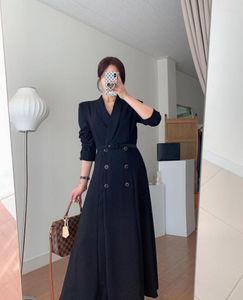 Casual Dresses Design Women's Autumn Ol Work Office Långärmad dubbelbröst Sashes Midi Blazer Dress SML