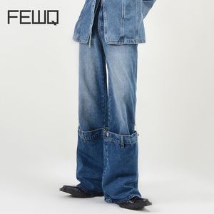 Mens Jeans FEWQ Denim Crop Design Men Loose Wide Legs Flood Pants Autumn High Street Wash Male Trousers Vintage 24X1490 230830