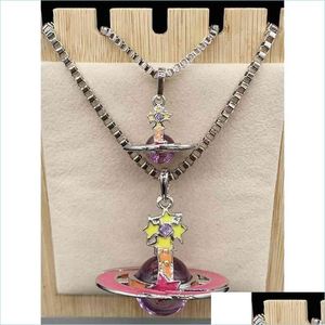 Pendanthalsband Empress Dowager Vivian Silver Edge tredimensionell röd ring Purple Bead Meteor Size Saturn Necklace-B8176 Drop DHB9T