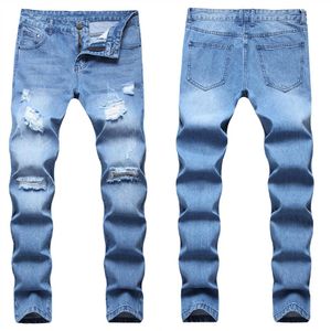 Jeans masculinos homem magro alfaiate algodão denim calças 2022 elástico rasgado motociclista magro bordado impressão destruído buraco gravado f2885