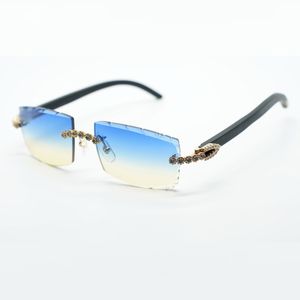 Nowe fajne okulary przeciwsłoneczne 3524031 z niebieskim bukietem i naturalnymi czarnymi drewnianymi nogami 57 mm pociętymi soczewkami