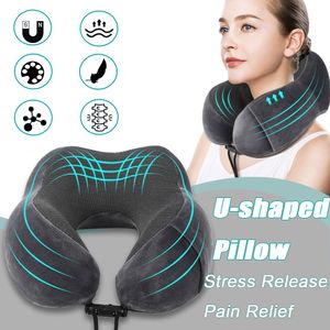 Travesseiros massageadores de pescoço com espuma viscoelástica em forma de U Almofadas de pescoço macias para viagem, travesseiro massageador para dormir, cinta cervical para avião, cuidados de saúde, relaxamento de pescoço 230831