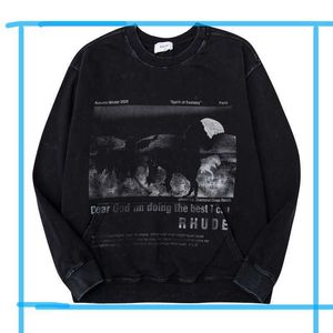 30 OFF MONS Bluzy Bluzy Projektant odzieży Rykat małe oczy Rhude umyte vintage faktura Kucyk wydrukowany High Street Loose Lose Pullover Streetwear Kurtka