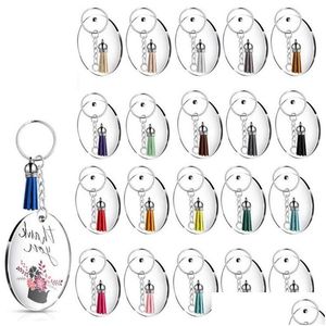 Keychains Lanyards uppsättningar av akrylnyckelkedjor Transparenta cirkelskivor Set Clear Round Keychain -tomma för DiyKeychains Drop Deliver DHBAS