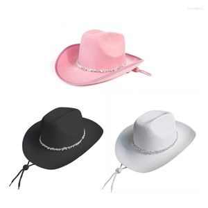 Baskenmütze für Erwachsene, Cowboyhut mit glänzenden Strasssteinen, für Damen, Western-Modell, Show, verstellbarer Kinnriemen
