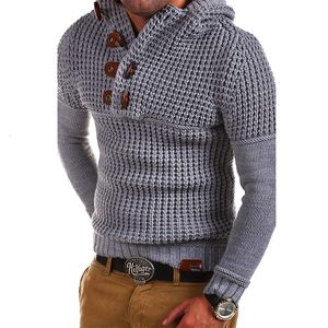 Мужские свитера осень-зима толстые для мужчин повседневный теплый вязаный пуловер с длинным рукавом приталенный хлопковый свитер с воротником и капюшоном 230830