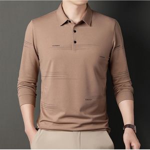 Mens Polos Spring and Autumn Cotton Fashion Polo Shirt Collar Long Sleeve Tshirt British Street Dress Button Formal Tops 230830