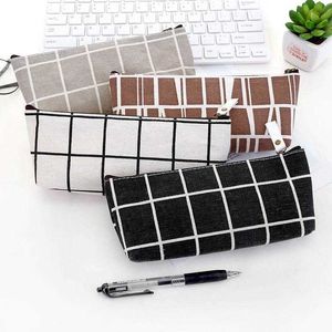 Learning Toys Canvas Geometric Pencil Bag Case School Simple Striped Grid Solid Color Cute Pencil Bag Case Pouch Office Students Kids Supplies