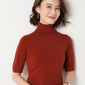 Women's Sweaters Spring Summer Short Sleeve Cashmere Sweater Loose Turtleneck Knit Bottoming Shirt Female Pullover Tops