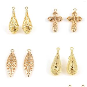 Charms 2pcs 3d Relius 18K Gold Color Metal Filigree Pendants Полово кросс -капли очарование для DIY Серьговые колье обнаружение ювелирных украшений. Доставка Dhonj