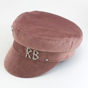 2024 Berets Winter Hats Crystal ozdobiony wełna Baker Boy Hat Women Sboy Caps Diamond Letter Gruby płaski wizjot TA7H