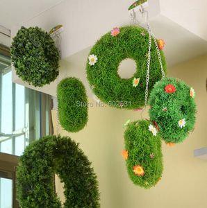 Flores decorativas tamanho médio casamento anel de grama artificial roseta plástico gramado 6 estilos casa interior el projeto janela mobiliário