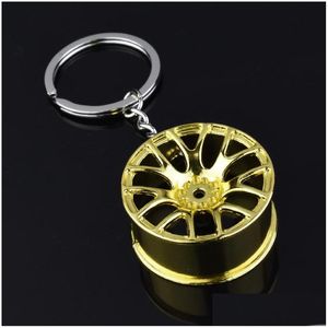 Keychains Lanyards Turbo Hub Keychain Wheel Rim Car Keyring Luxury Zinc Alloy Key Fob Tire Styling Chain for Drop Delivery Fashion A DHKXW