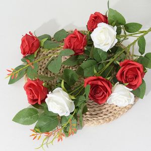 Flores decorativas 3 cabeças 9 garfos francês petite paris rosas simulação flor casa el casamento salão decoração artificial falso