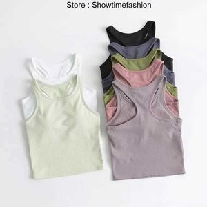 Lu Tank Top Slim Fit Sem Mangas Roupas de Yoga Camisa Escovada Mulheres Treino Esportivo com Sutiã Acolchoado IURW