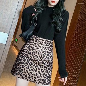 Saias saia coreana estampa de leopardo Casual mini embrulhamento de streetwear preto roupas de verão high wolist lápis