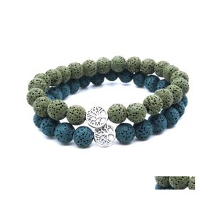 car dvr Braccialetti con ciondoli Albero della vita Bracciale Colorf Lava Healing Nce Beads Reiki Buddha Preghiera Diffusore di olio essenziale Braccialetto per donna Uomo Dhpg9