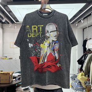 Cartoon Portrait Printing T-Shirt Men's Plus Tees Women Quality Vintage Washed T Shirt Tops Tee