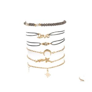 bil dvr charm armband 6 st mode enkel kärlek fempointed stjärna månkombination natursten kedja pärla armband set handgjorda bohemian a dhxbg