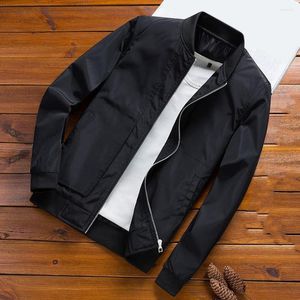 Jaqueta Masculina Jaqueta Bomber Regular Sólida Design de Zíper Casaco Masculino Poliéster Casaco Magro Manga Longa Para Uso Diário