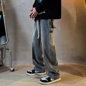 Herrenjeans HOUZHOU Patchwork Distressed Jeans Hosen für Männer Vintage Denim Hosen Männliche Japanische Streetwear Hip Hop Retro Taschen Gespleißt Z0301